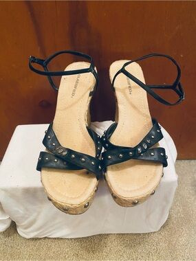 Classified Black Studded Espadrille Wedges